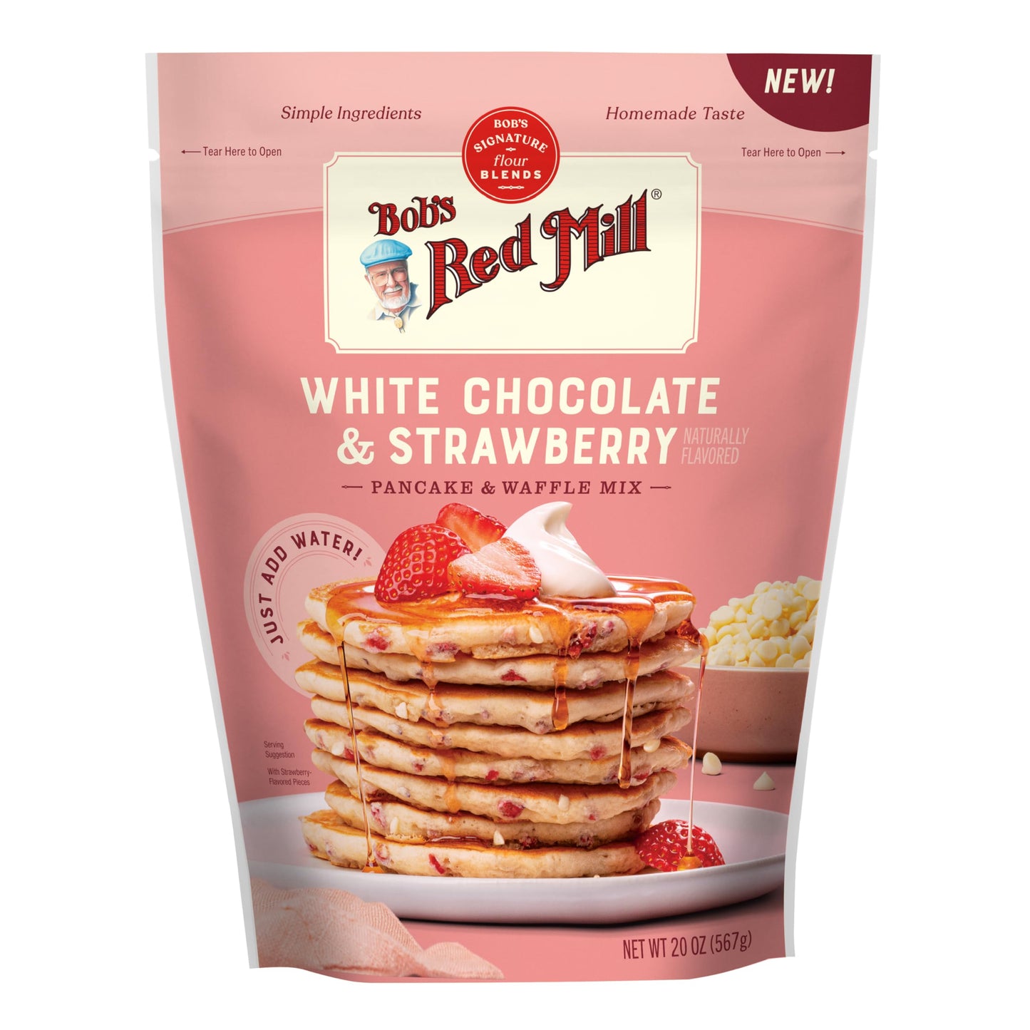 Bobs Red Mill White Chocolate & Strawberry Pancake/Waffle Mix, 20 Ounce (Pack of 1) - Just Add Water, Makes 32-40 Pancakes per B