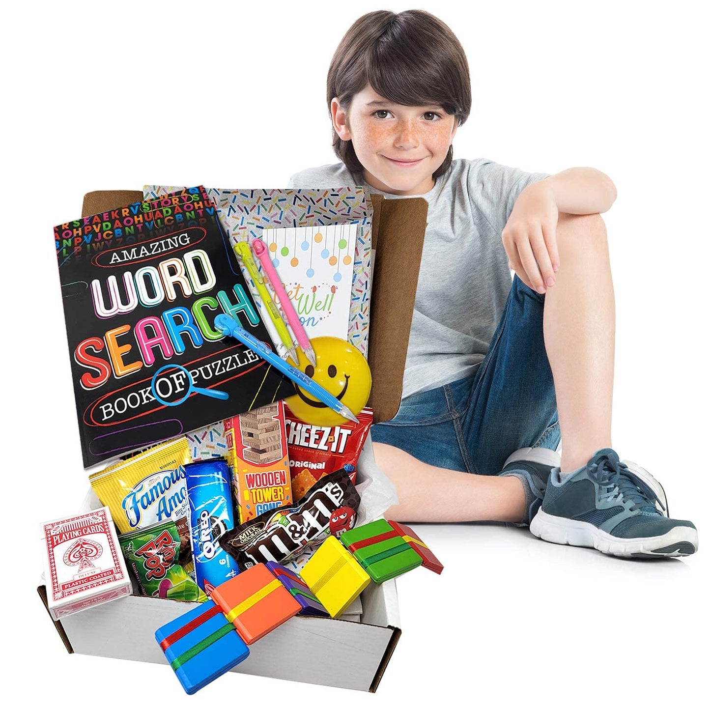Zelica Kids Get Well Gift Basket - 14 Piece Care Package with Toys, Games, Candy & Snacks for Home or Hospital