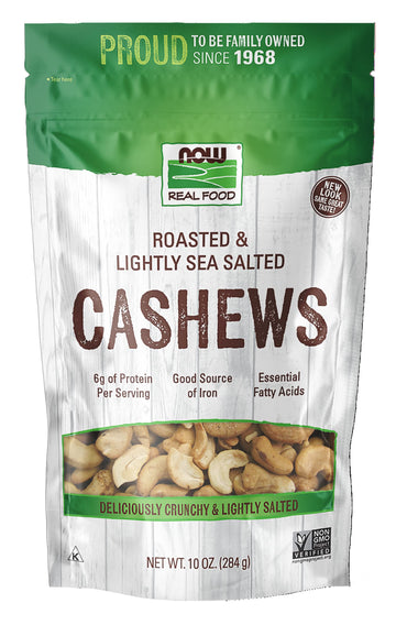 NOW Foods, Cashews, Roasted and Salted, Rich Buttery Flavor, Source of Protein and Healthy Fatty Acids, Certified Non-GMO, 10-Ou