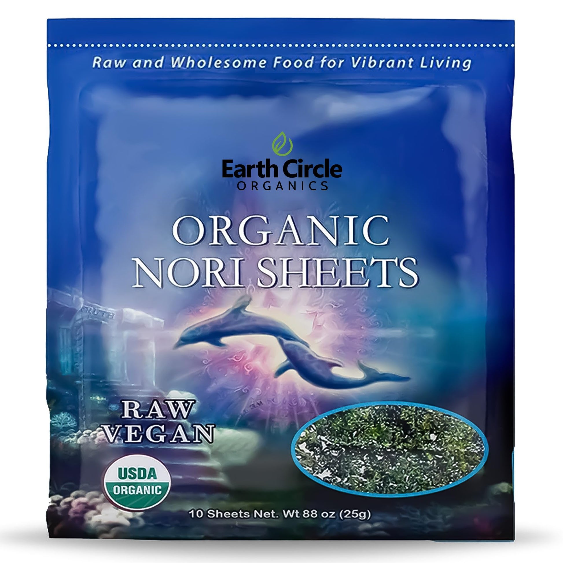 Earth Circle Organics | Organic Nori Seaweed Sheets - Raw, Unheated & Not Roasted | Grade A Certified | Vegan, Paleo, Keto Frien