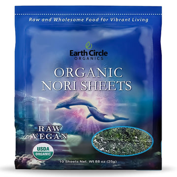 Earth Circle Organics | Organic Nori Seaweed Sheets - Raw, Unheated & Not Roasted | Grade A Certified | Vegan, Paleo, Keto Frien