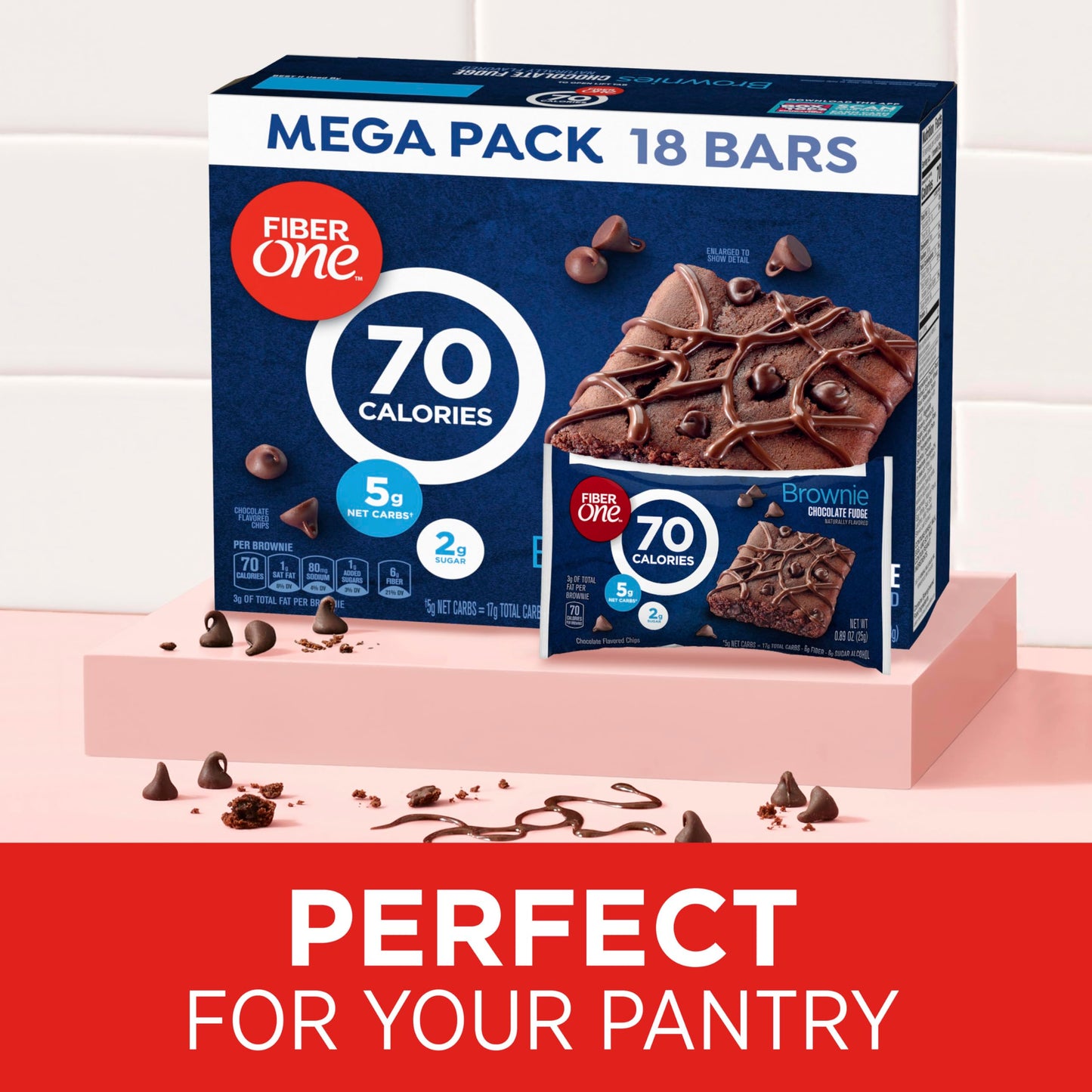 Fiber One Chocolate Fudge Snack Bars, 70 Calorie Brownies, 18 Count, Mega Pack, Brown, Model 16000408036