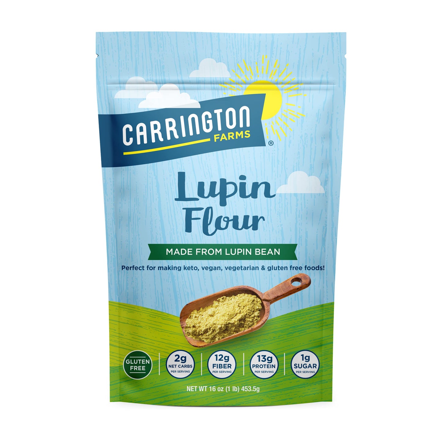 Carrington Farms - Lupin Flour - Keto And Vegan Friendly Ground Flour- Non Gmo, Gluten Free Lupin Flour - Low Carb, High Protein, Low Calorie - Fiber And Mineral Rich