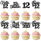 Rsstarxi Cupcake Toppers - 24 Pack Vintage Glitter Picks for 12th Birthday, Wedding, Anniversary - Black