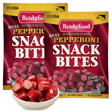 Bridgford Pepperoni Snack Bites 4 oz Pack of 2 - Ready-to-Eat Snacks for On-the-Go Snacking - Pork and Beef Pepperoni Bites with