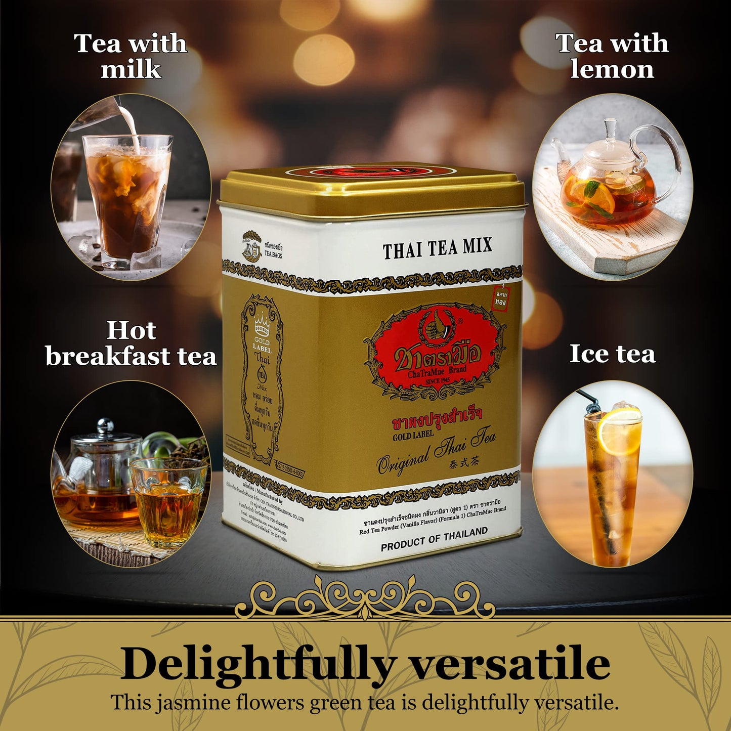 Number One Original Thai Tea Bags Extra Gold For Iced Tea, Milk Tea Or Boba Tea Beverages With Stronger, Bolder Taste, Restaurant-Favored Traditional Brand From Thailand (0.09Oz X 50 Tea Bags)