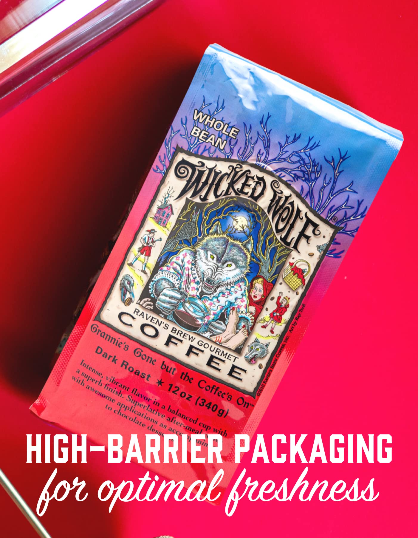 Raven'S Brew Coffee Full Bodied Coffee Dark Roast Whole Bean - Wicked Wolf 12Oz