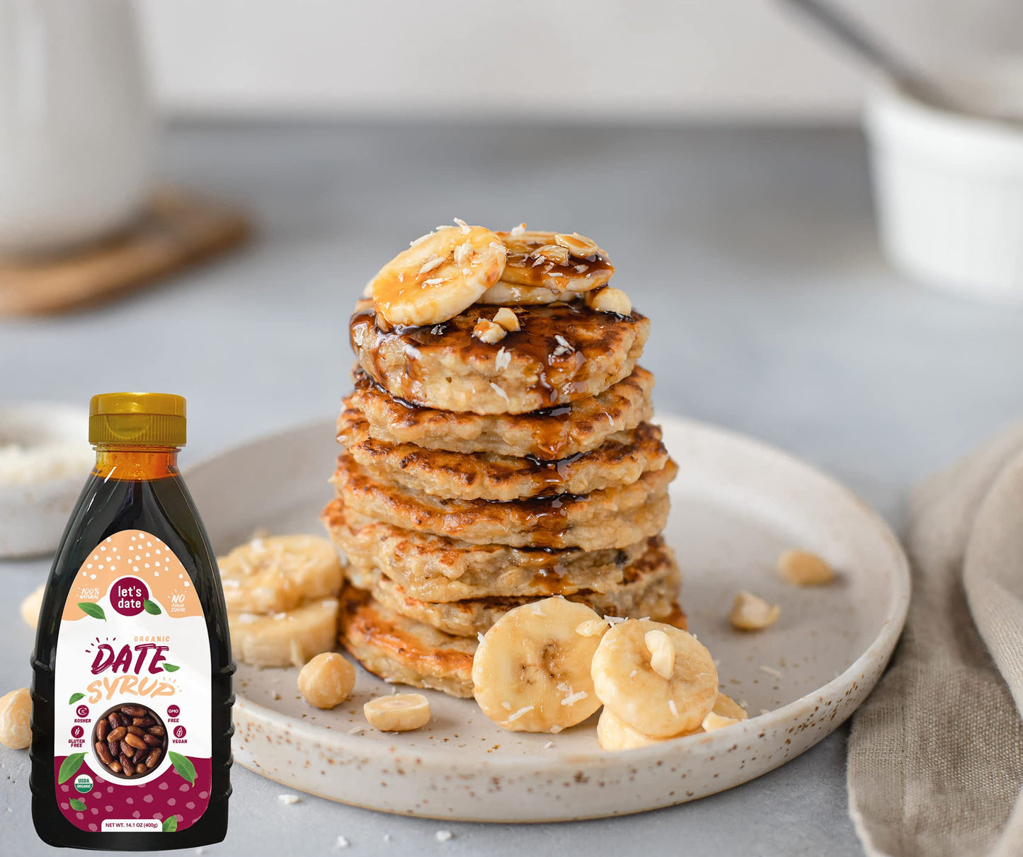 Lets Date Organic Date Syrup - Healthy Sugar Substitute, Vegan, Gluten-Free, Non-GMO, 14.1 oz (Pack of 2)