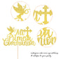 YCTHUNFISH Cake Topper Glitter First Holy Communion Decorations, Gold, Bamboo, 1 Pack
