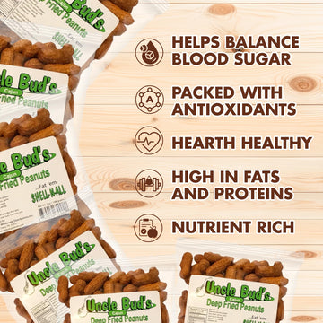 Jerky-n-Spice Uncle Buds Deep Fried Peanuts - Spicy Cajun Flavor, 6-Pack, 7 inches, Crunchy Hot Peanut Snacks