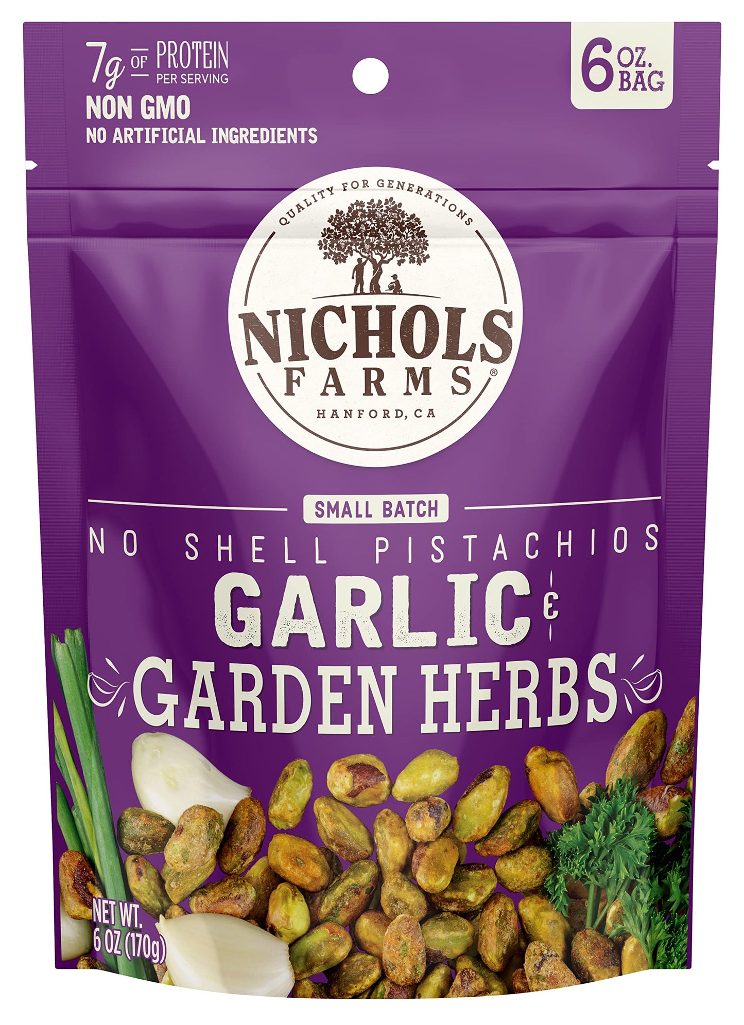 Nichols Farms - Pistachio No Shell Garlic Herbs - Case Of 15-6 Ounces