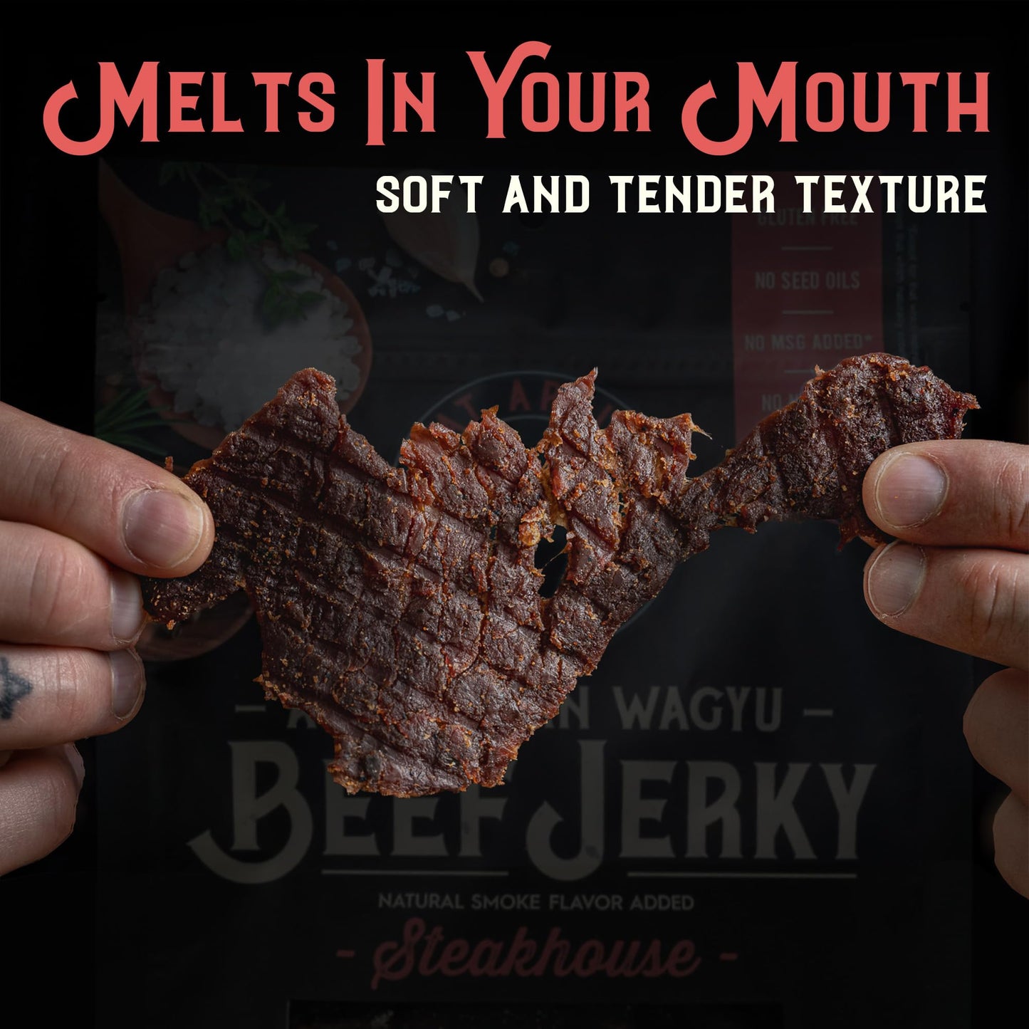 Meat Artisan Beef Jerky - Australian Wagyu Steakhouse - High Protein Snack - Gluten Free No MSG - enhanced Gourmet Natural 3oz (85g)