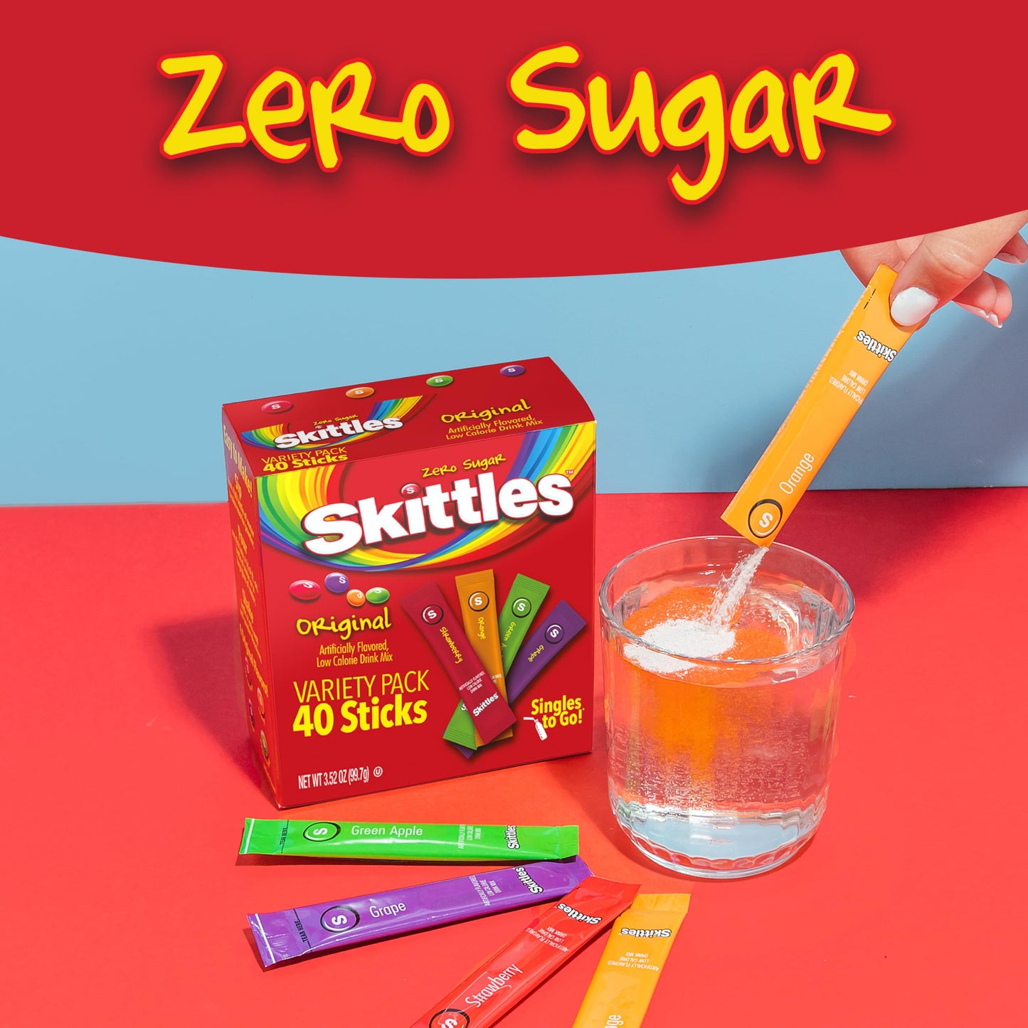 Skittles Singles To Go Variety Pack, Watertok Powdered Drink Mix, Zero Sugar, Low Calorie, Includes 4 Flavors: Green Apple, Stra