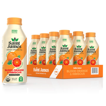Saint James Iced Tea - Organic Black Tea - Non-GMO, Gluten Free, Zero Calorie, Zero Sugar - Blood Orange, 12 Pack (16 fl oz each