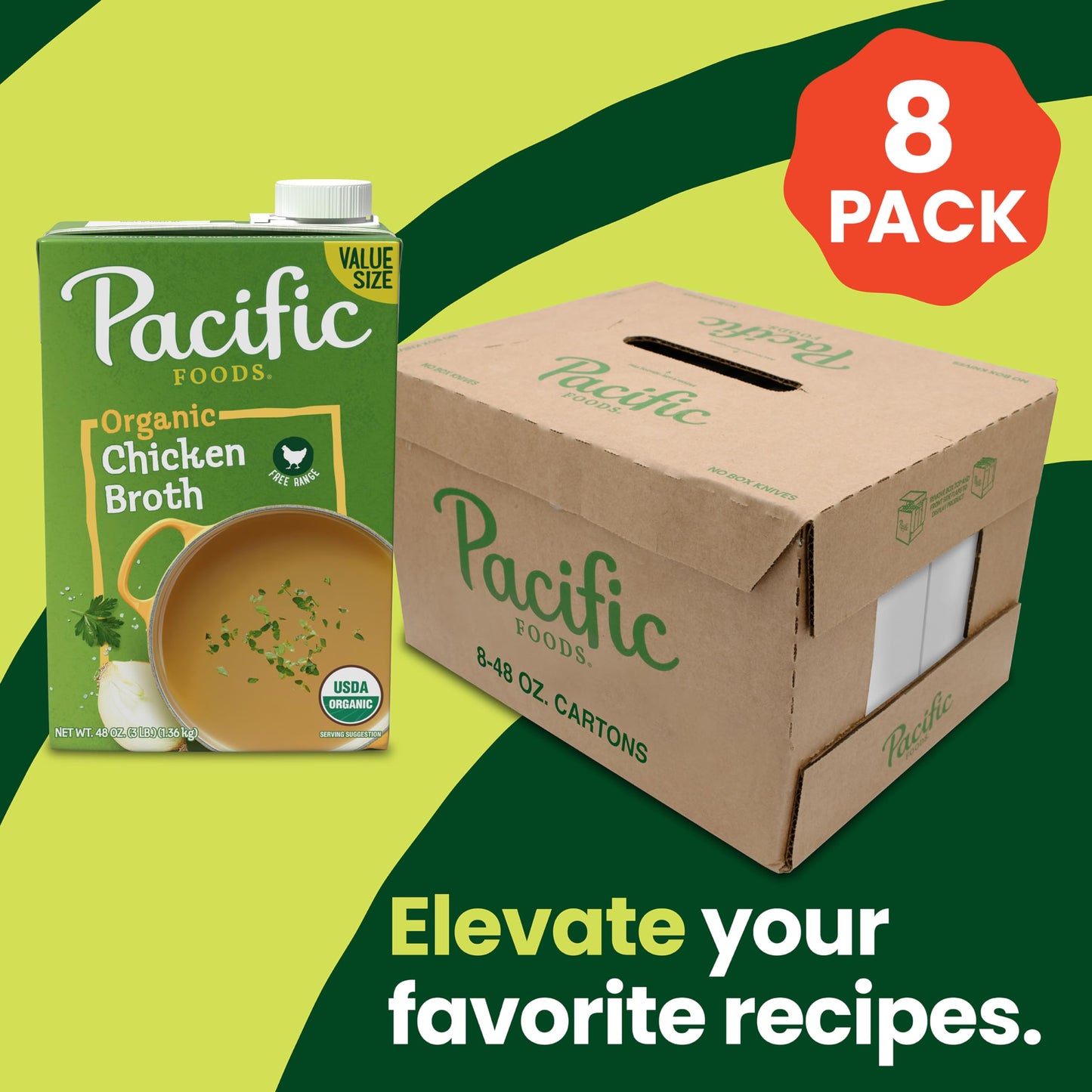Pacific Foods Organic Free Range Chicken Broth, 48 oz Carton (Case of 8)