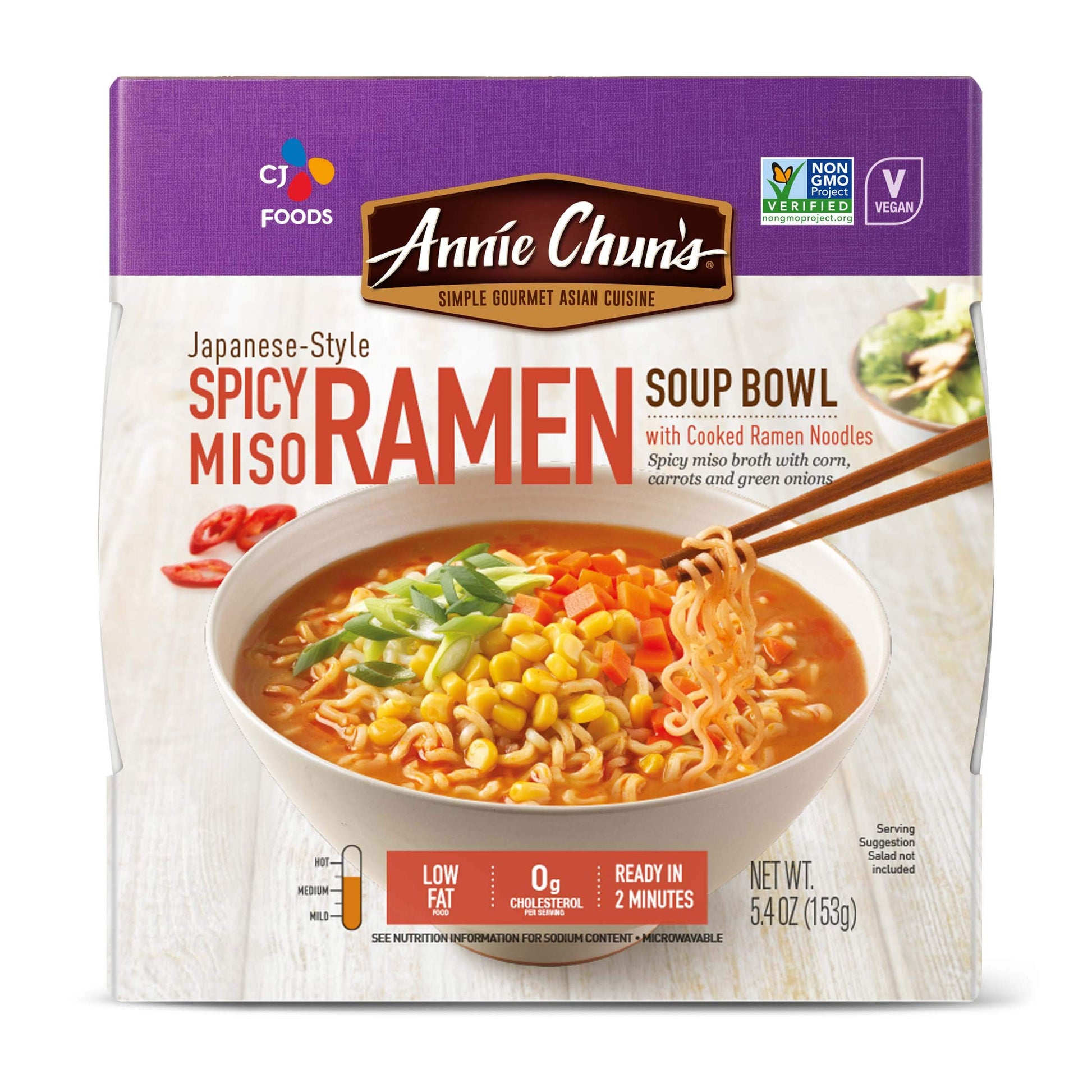 Annie Chun'S - Noodle Soup Bowl, Spicy Miso Ramen Flavor, Instant & Microwavable, Non-Gmo, Hearty & Delicious, 5.4 Oz (Pack Of 6