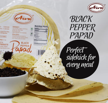 Aiva Pappadums (Indian Lentil Wafer Snack) Black Pepper Papad 200G (Pack Of 20)