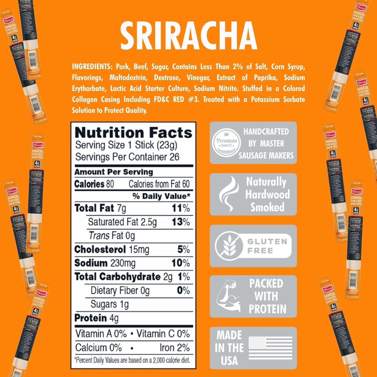Jerky.Com Sriracha Pork And Beef Snack Sticks 26 Pack (24 + 2 Bonus) | Low Carb, High Protein Keto Snacks | Delicious Gluten Free Beef Sticks | Gifts For Men