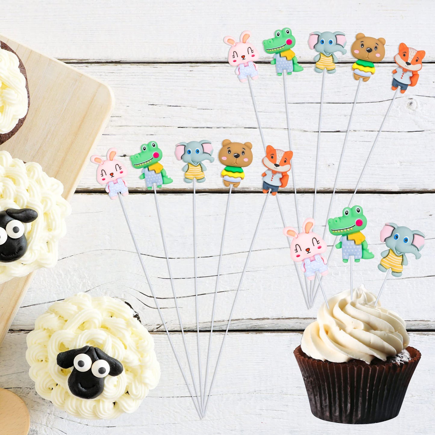 Gyufise 25Pcs Jungle Safari Animal Cupcake Toppers Rabbit Fox Elephant Bear Cupcake Pick Decorations For Jungle Theme Baby Showe