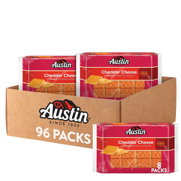 Austin Cheddar Cheese Flavored Sandwich Crackers, Lunch Snacks (12 Trays, 96 Packs)