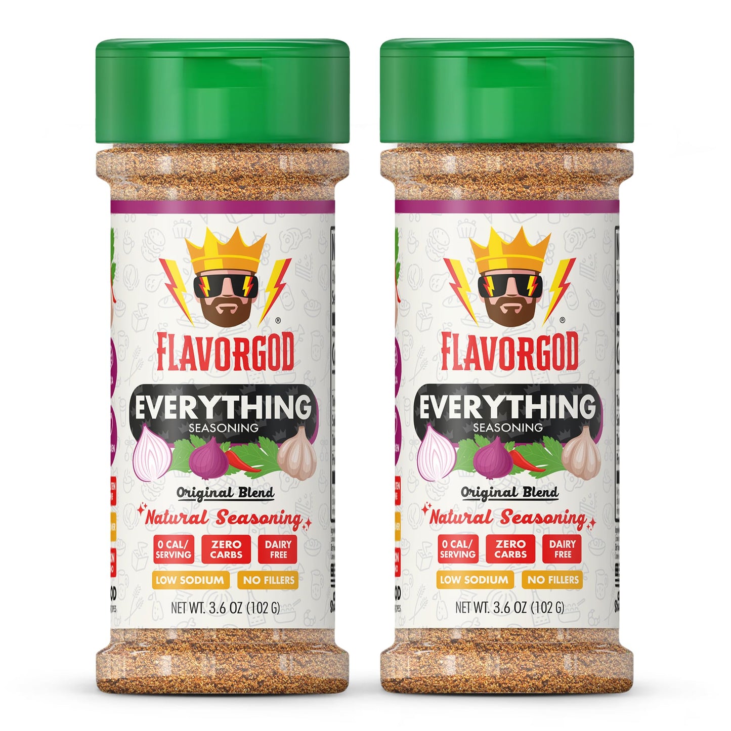 Flavor God Everything Seasoning Mix - Premium Spice Blend for Beef, Chicken, Dips & More - 2 Pack - Kosher, Low Sodium, Gluten-Free, Vegan, Keto Friendly
