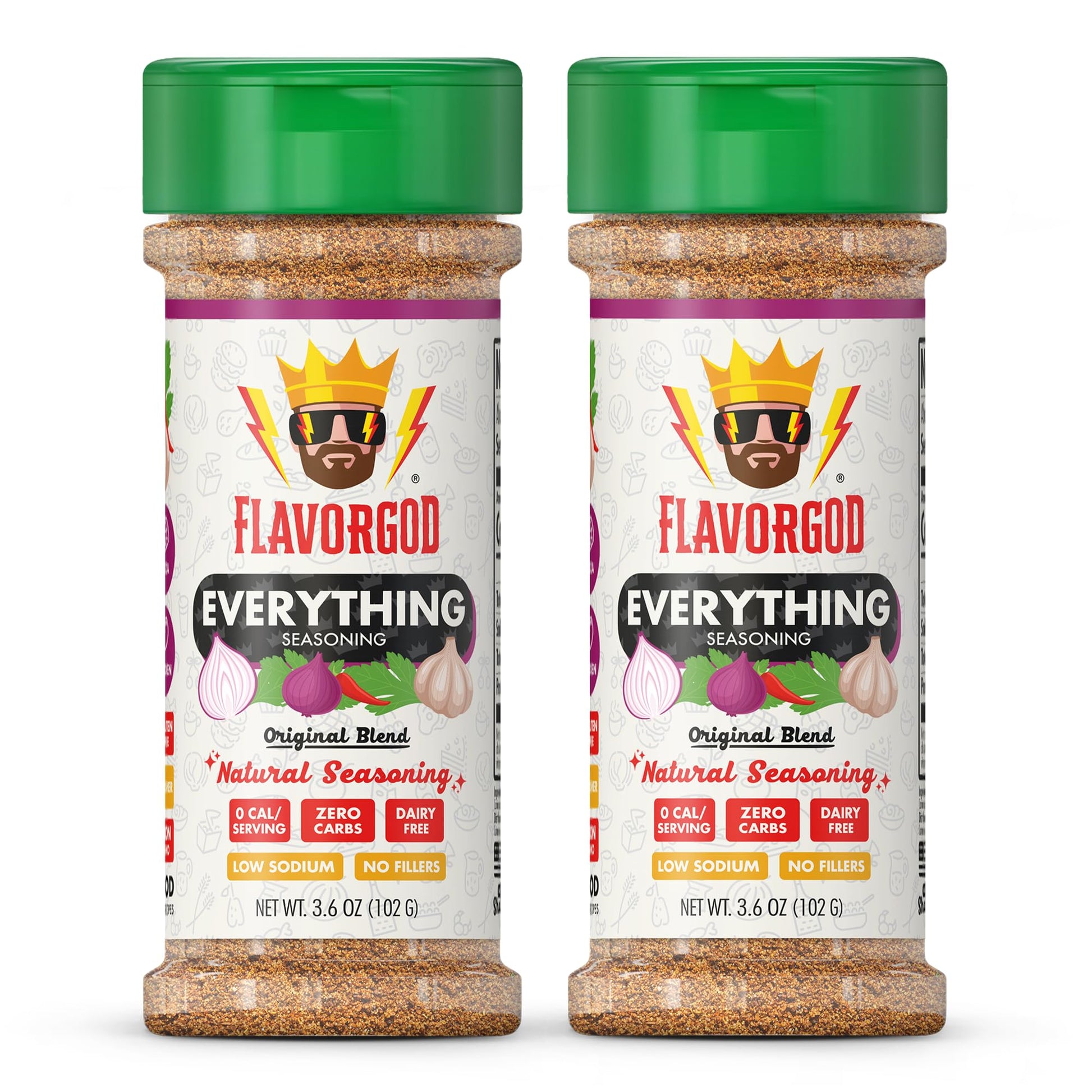 Flavor God Everything Seasoning Mix - Premium Spice Blend for Beef, Chicken, Dips & More - 2 Pack - Kosher, Low Sodium, Gluten-Free, Vegan, Keto Friendly