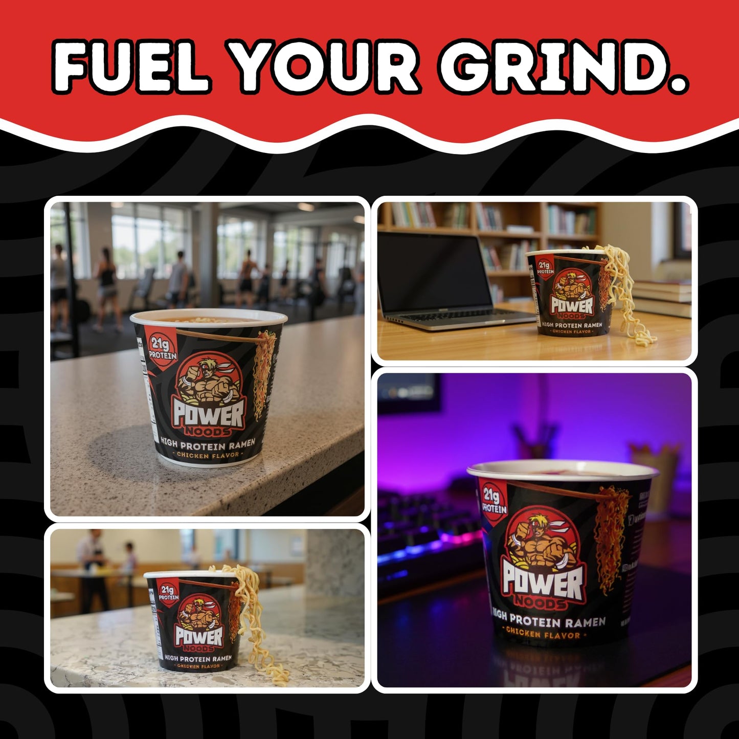 Power Noods High Protein Ramen Noodles - 6 or 12 Pack | Protein Ramen Cups for Lunch or Dinner | Better for You Plant-Based Inst