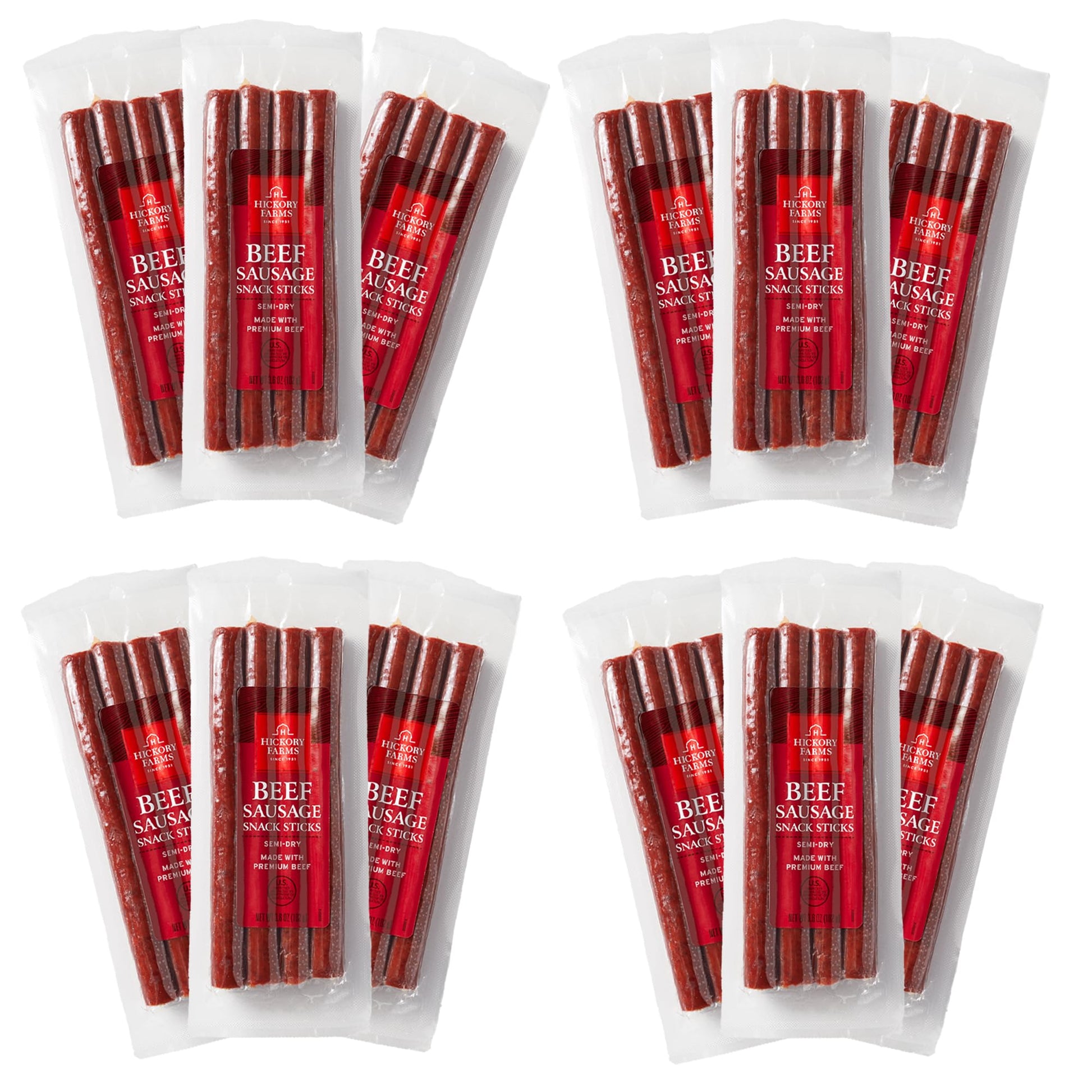Hickory Farms Beef Sticks 12-Pack | High-protein snack, gluten free, meat sticks for snacking, made with premium beef, good for 
