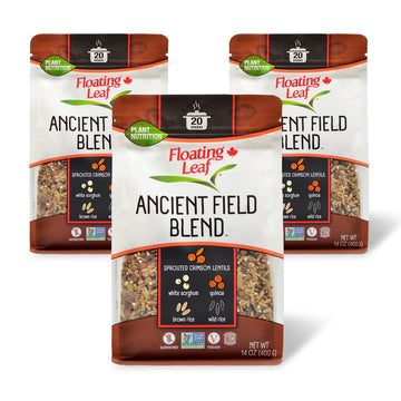 3 Packs X 14 Ounces Ancient Field Blend, Wild Rice Blend With Sprouted Crimson Lentils, White Sorghum Grain, Quinoa And Brown Rice, Non Gluten, Non-Gmo, Kosher And Vegan - Floating Leaf