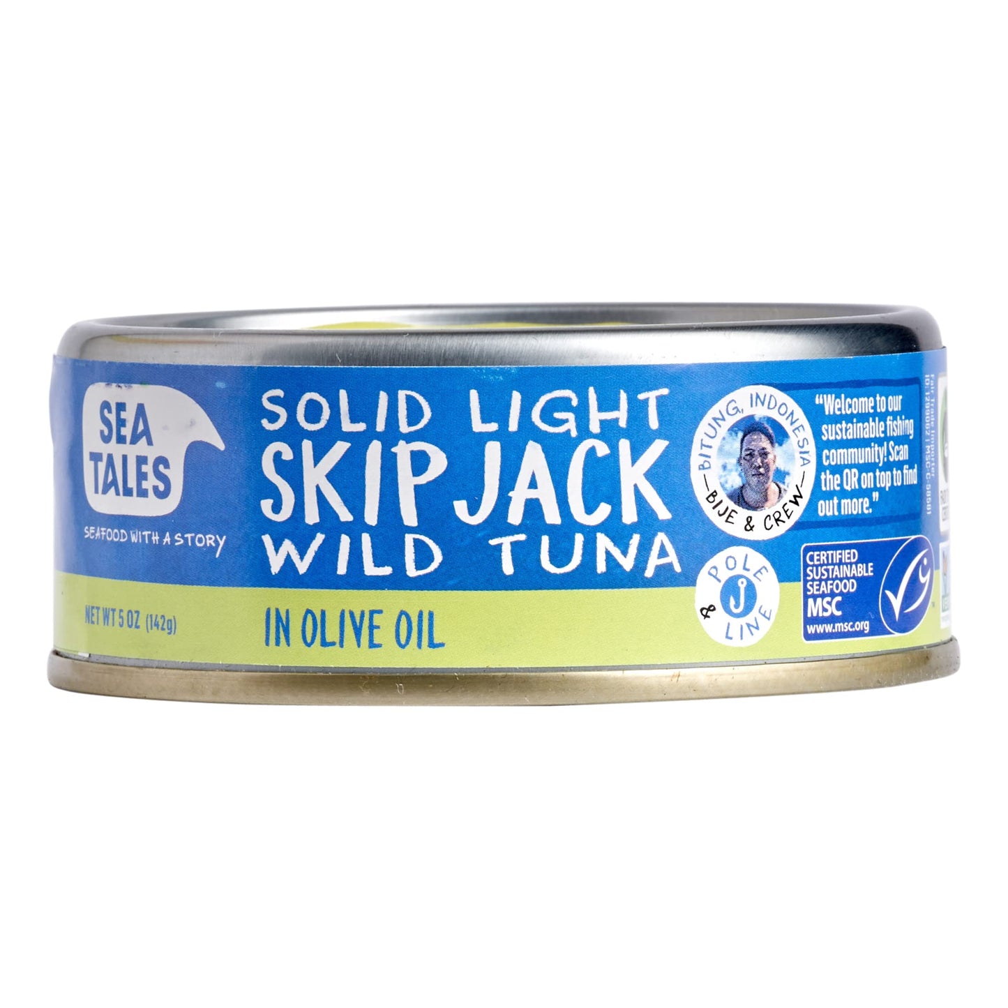 Sea Tales Solid Light Skipjack Canned Tuna In Olive Oil - 100% Pole & Line Wild Sustainably Caught - Fair Trade Certified - High