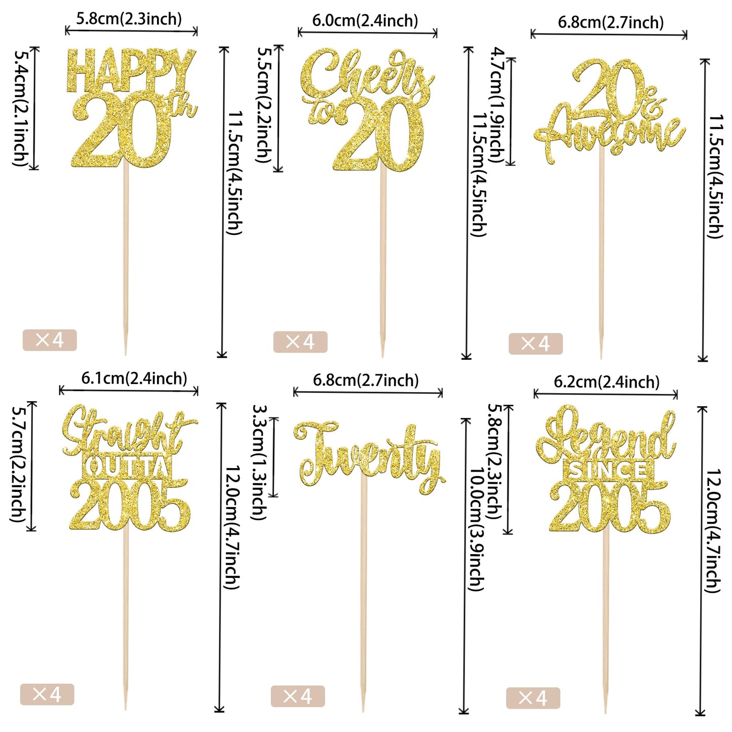 24Pcs Gold Happy 20Th Birthday Cupcake Toppers Twenty Straight Outta 2005 Cupcake Picks Cheers To 20 Lengend Since 2005 Cake Dec