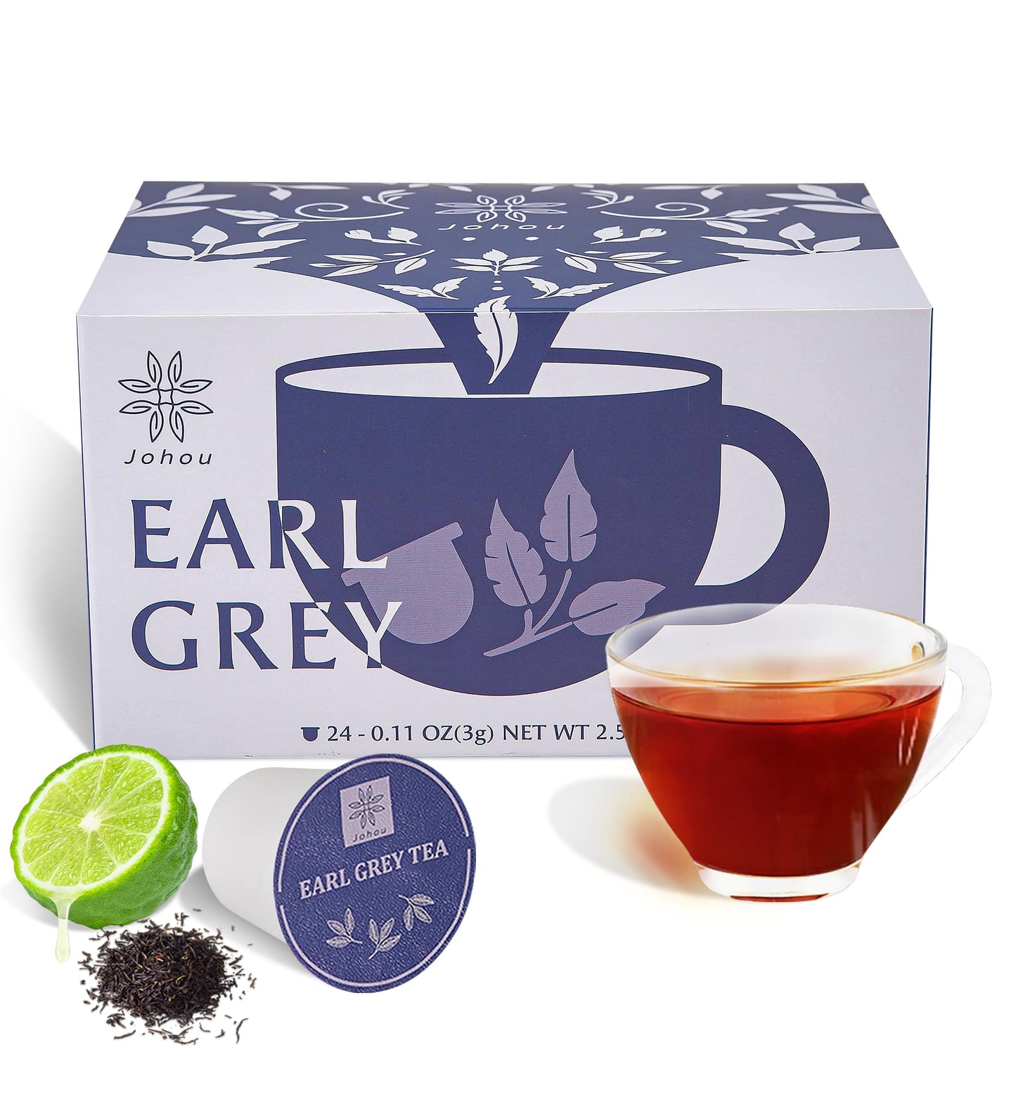 Johou Earl Grey Tea Specially Ground Taiwan Tea Full-Flavor Pods  Compatible With All K-Cup Beverage Makers & Keurig 2.0  24 Pods