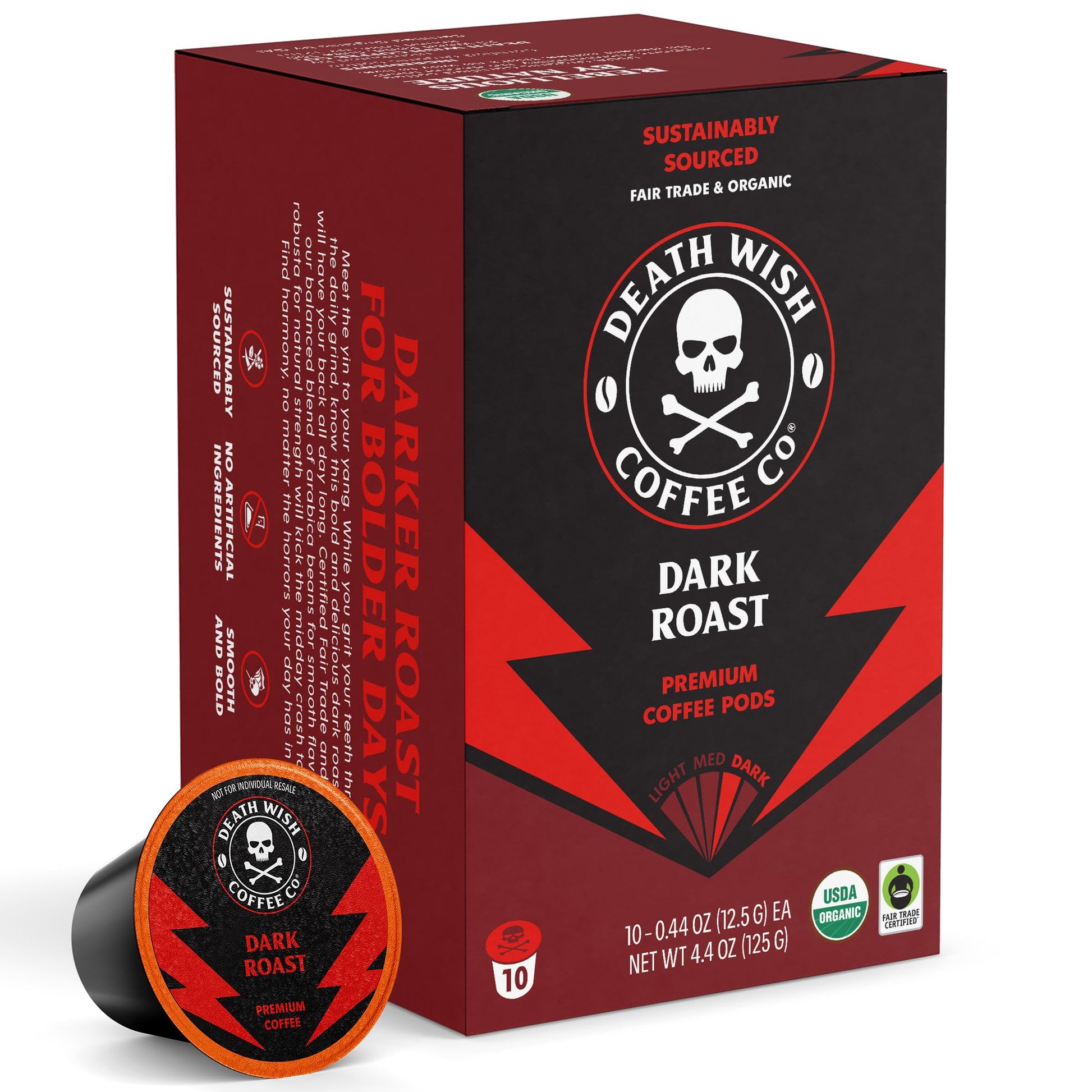 Death Wish Coffee Dark Roast Single-Serve Pods, 10 Count, Model 103