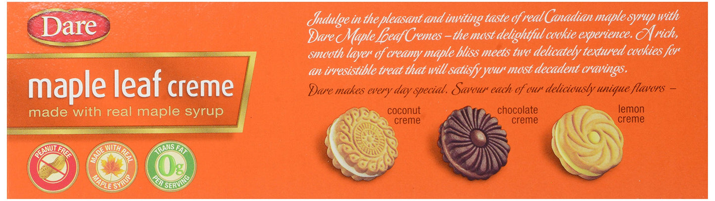 Dare Maple Leaf Cr  me Cookies     Classic Canadian Cookie Made with Real Maple Syrup, Peanut Free     10.6 Ounces