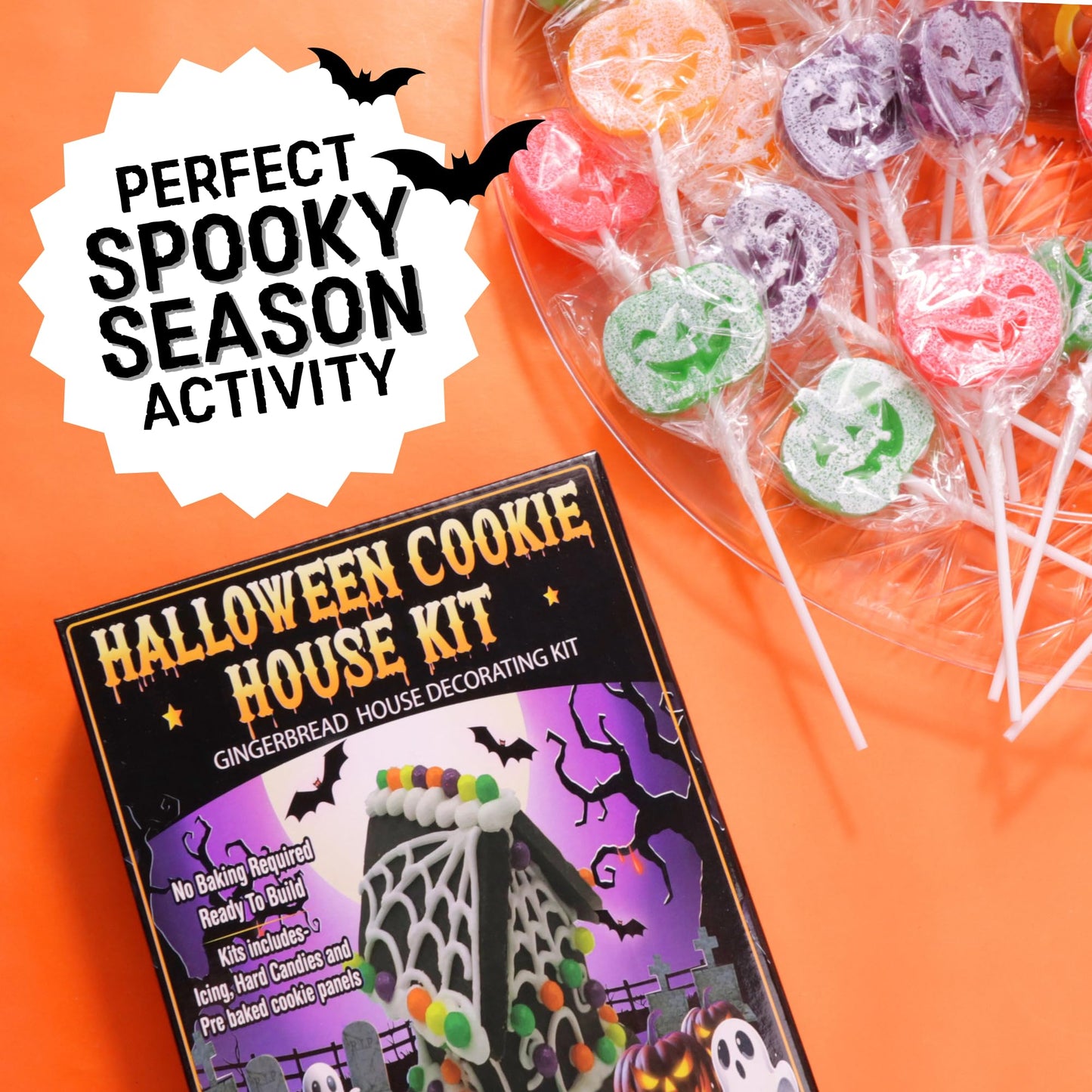 Small Halloween Gingerbread House Kit, DIY Cookie Decorating Activity, Supplies Included, 6.88 Ounces