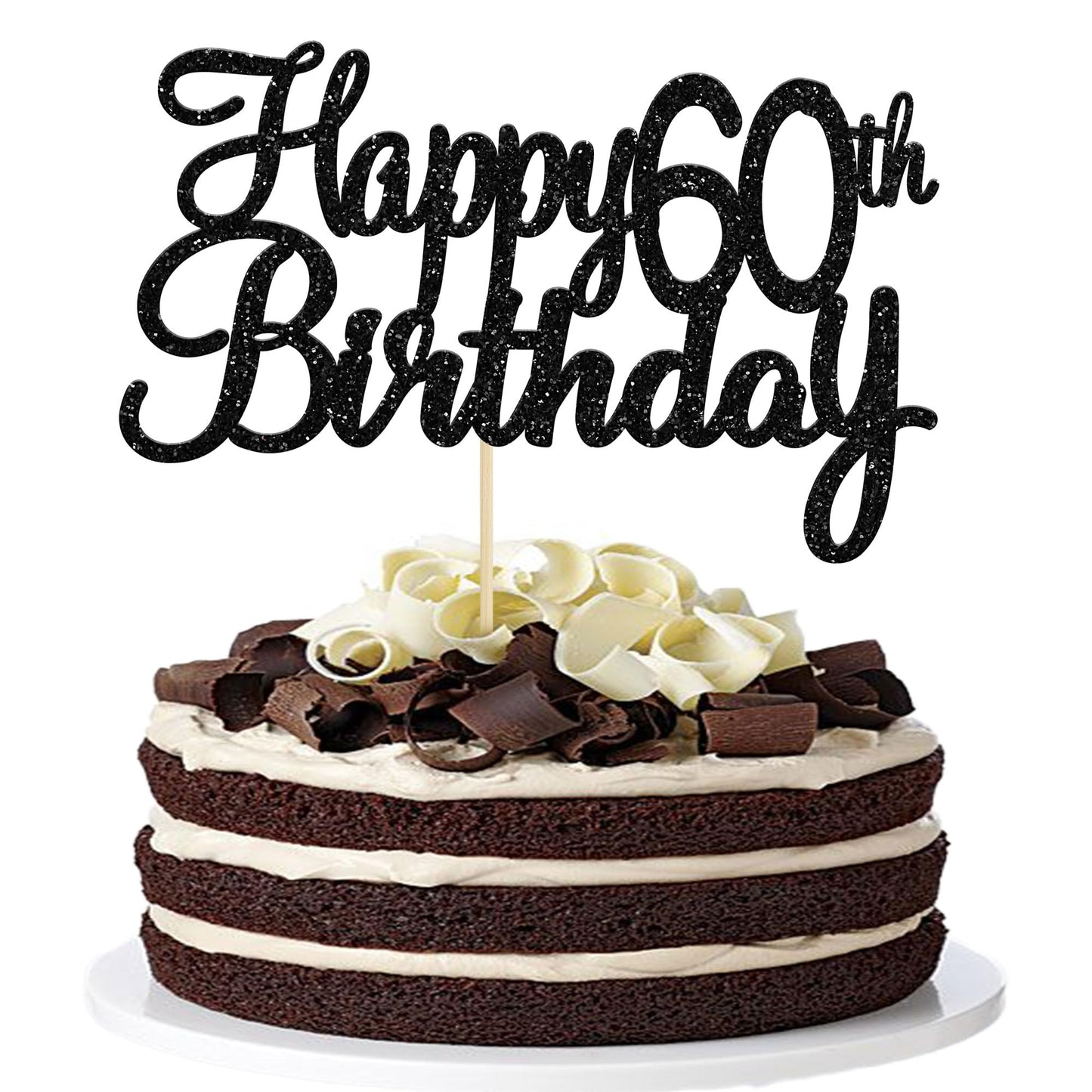 Gyufise 1 Pack Happy 60Th Birthday Cake Topper Black Glitter Happy Birthday Cake Topper Happy 60 Birthday Cake Decoration For 60