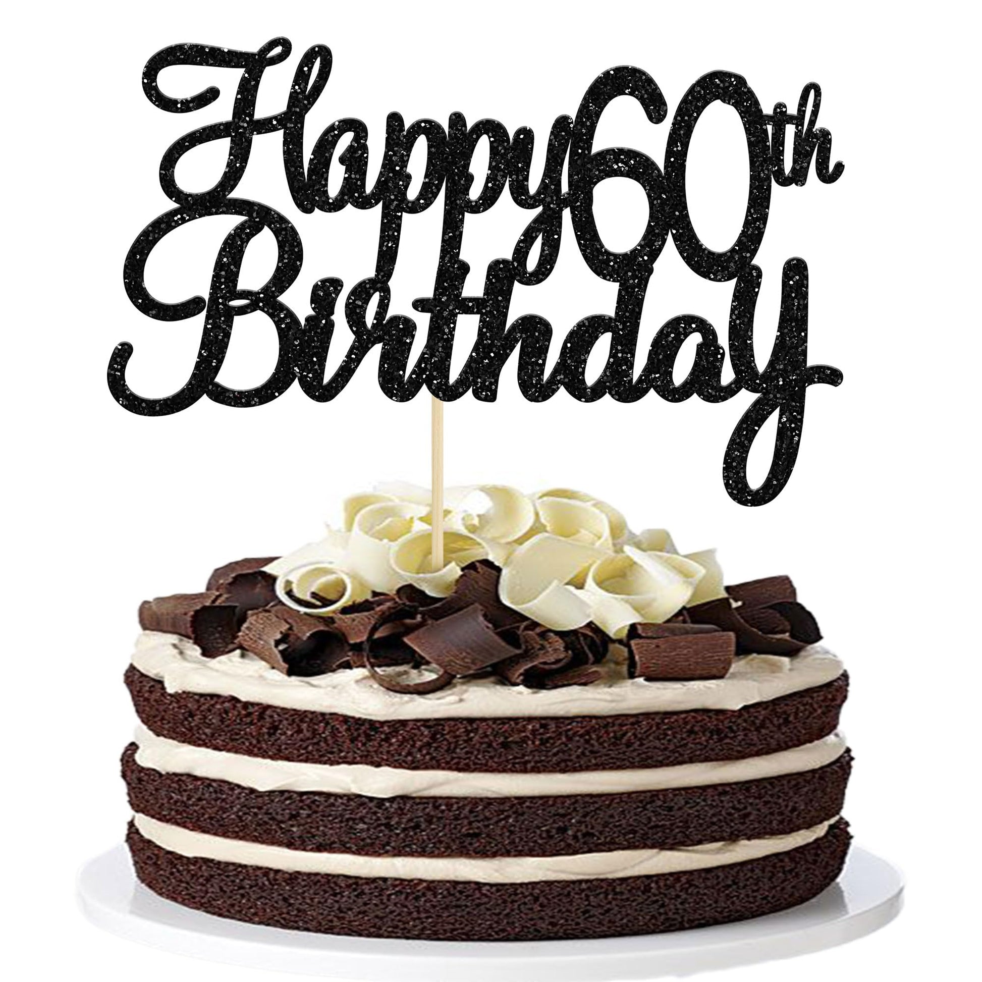 Gyufise 1 Pack Happy 60Th Birthday Cake Topper Black Glitter Happy Birthday Cake Topper Happy 60 Birthday Cake Decoration For 60