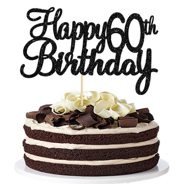 Gyufise 1 Pack Happy 60Th Birthday Cake Topper Black Glitter Happy Birthday Cake Topper Happy 60 Birthday Cake Decoration For 60