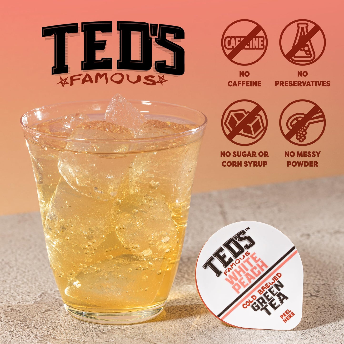 Teds Tea by Java House - Single Serve Liquid Concentrate Pods - Peel and Pour - White Peach Green Tea - Pack of 12
