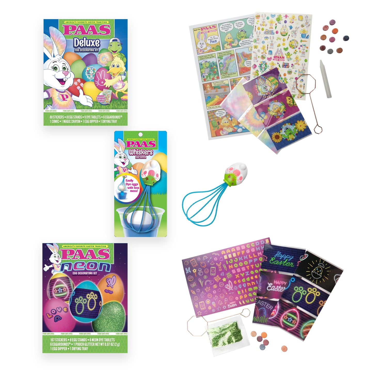 PAAS Easter Egg Decorating Bundle - 3 Piece Set with Deluxe & Neon Kits, Food Safe Dye for Family Activities