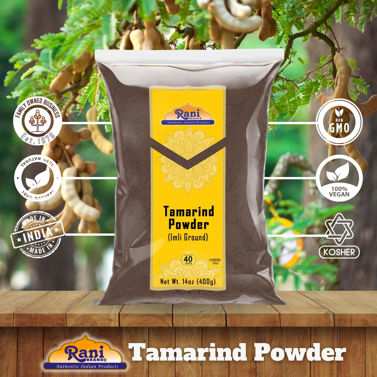 Rani Tamarind Powder (Imli) 14oz (400g) ~ All Natural| No Added Sugar/Salt | Vegan | Gluten Friendly | Kosher | NON-GMO | Kosher
