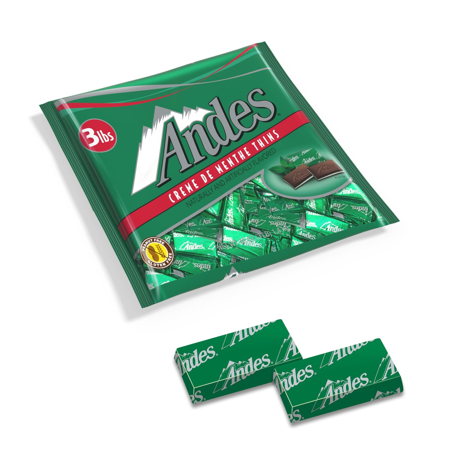 Andes Creme De Menthe Thin Mints - 3 Pounds of Bulk After Dinner Mints - Rectangular Chocolate Sandwich Mint Candies - 48 Oz Bag