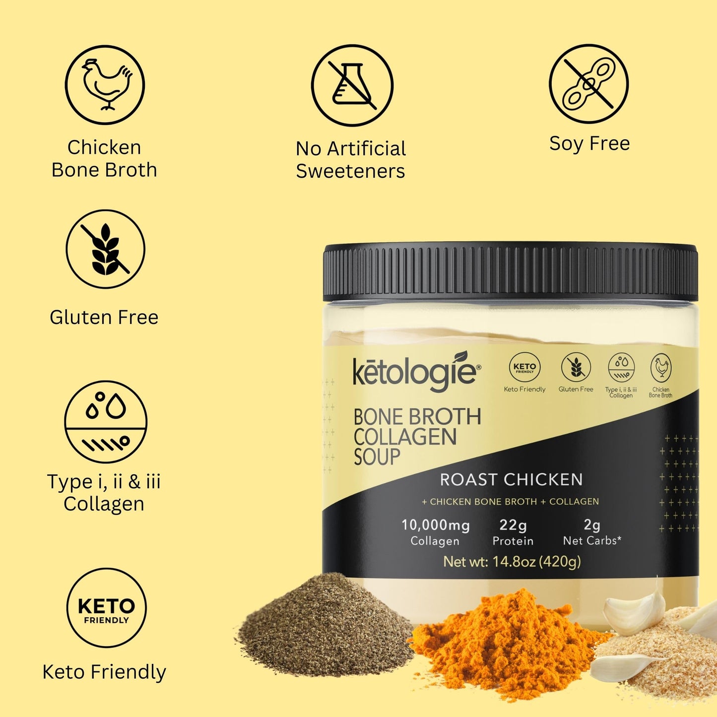Ketologie Bone Broth Collagen Soup Roast Chicken 420Gr