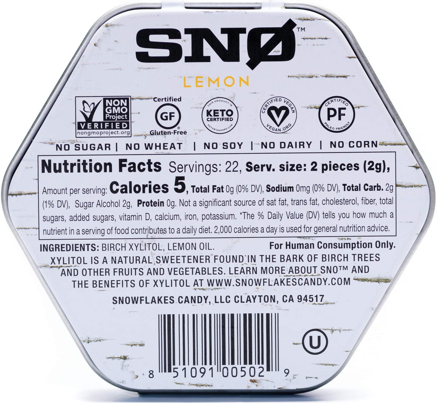 Lemon Keto Xylitol Candy Chips - Sn 1.5Oz Tin - Sugar-Free Candy With Only 2 Ingredients | Low Carbs, Diabetic-Friendly, Non-Gmo