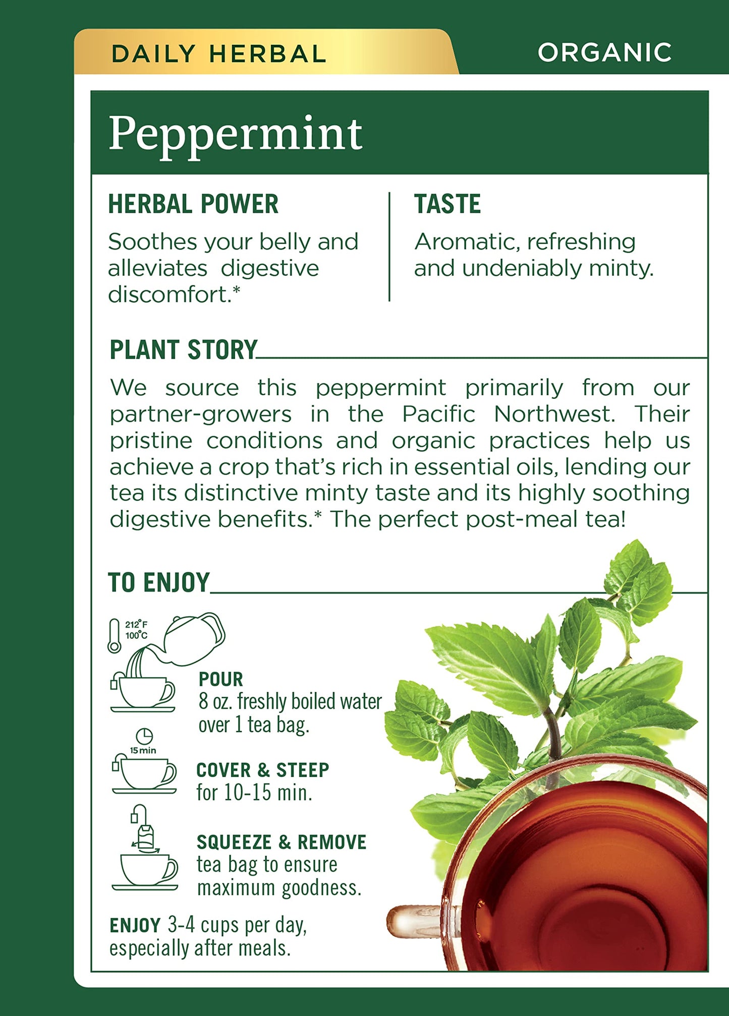 Traditional Medicinals Organic Peppermint Herbal Tea - 16 Tea Bags, Alleviates Digestive Discomfort, Pack of 1, Model 02271401