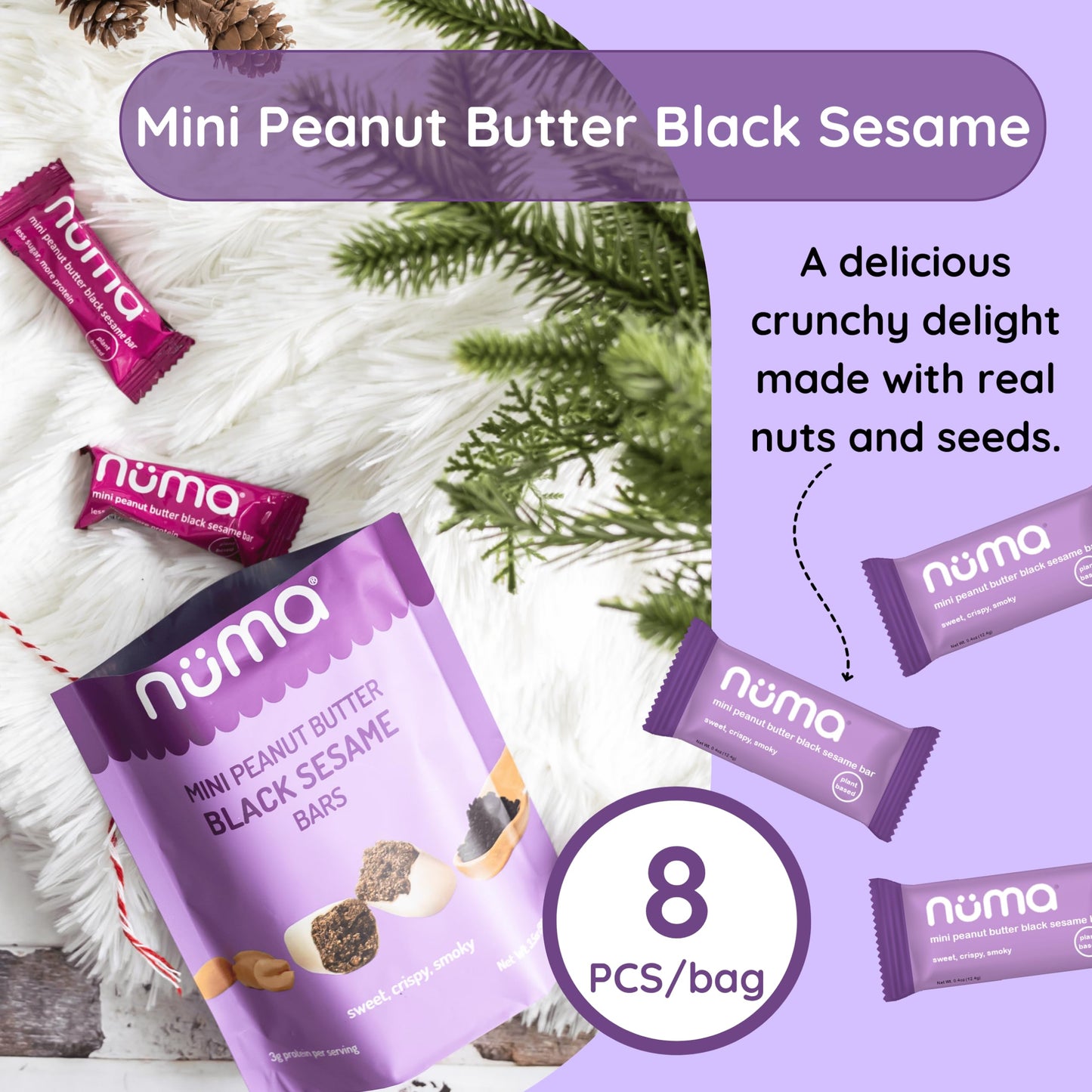 Mini Peanut Butter Black Sesame Bars - Vegan, Low Sugar, High Protein, Low Calorie, All Natural, Gluten Free - Crunchy Plant Bas
