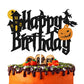 YOYMARR Halloween Cake Topper for Wizard Ghost Pumpkin Theme, Black Sparkle Decor, 7.3 x 4.75, Ideal for Birthday Party Supplies