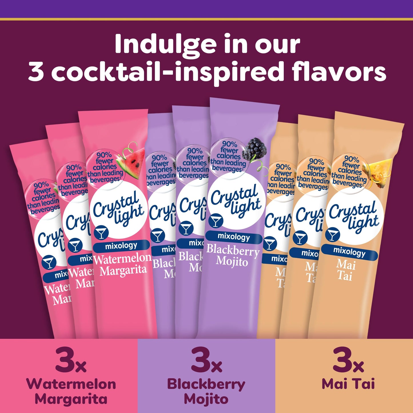 Crystal Light Mixology Variety Pack Powdered Drink Mix, 9 Single Serve Packets, 1.4 Ounce, Model 00043000093467