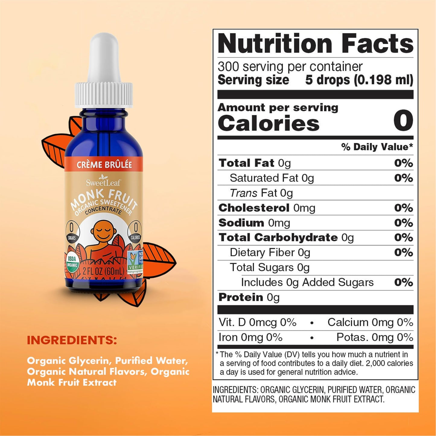 Sweetleaf Creme Brulee Liquid Monk Fruit - Monk Fruit Liquid Sweetener Drops, Organic Monk Fruit Extract, Zero Calorie Sweetener