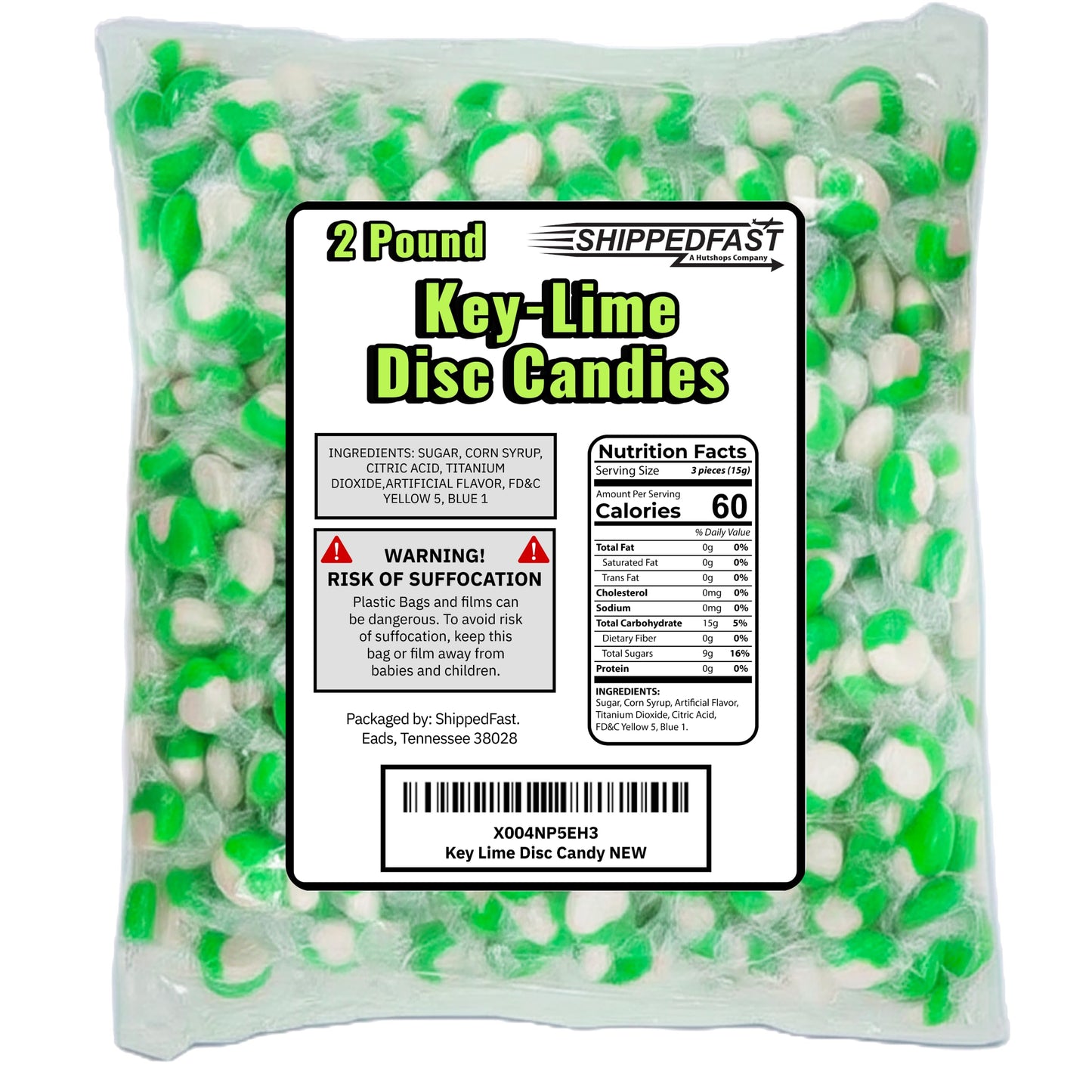 Shippedfast Key Lime Candies - Individually Wrapped Hard Candy, 2 Pound Bag, 28.194 cm Height